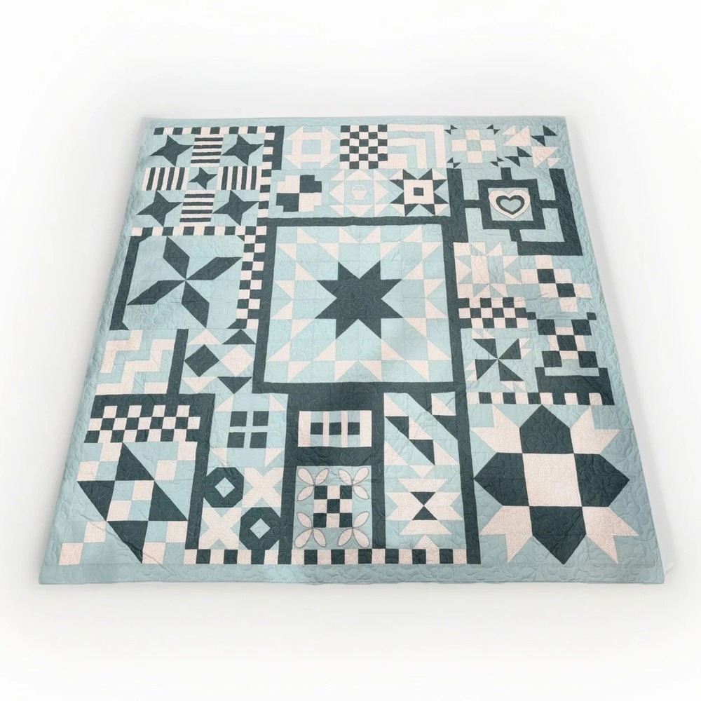 Hand Stitched Quilt Handmade 89x 89 Full Size Solstice Asymmetric Sampler